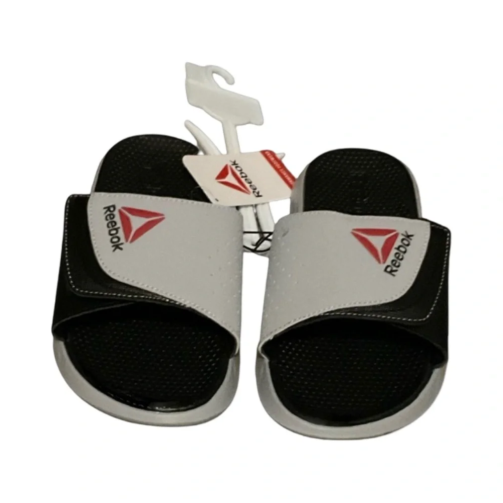 Reebok Kids Slide Sandals Black Gray Adjustable Strap Size 2 NWT